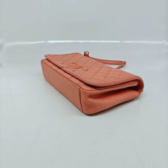 Chanel Women Cc Filigree Small Flap Caviar Leather Crossbody Bag Pink - Picture 7 of 9